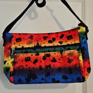 Disney Parks Mickey Icons Rainbow with Black Background Crossbody Bag NWT
